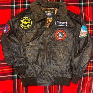 Us wings navy top gun bomber Jacket flight aviator leather jacket